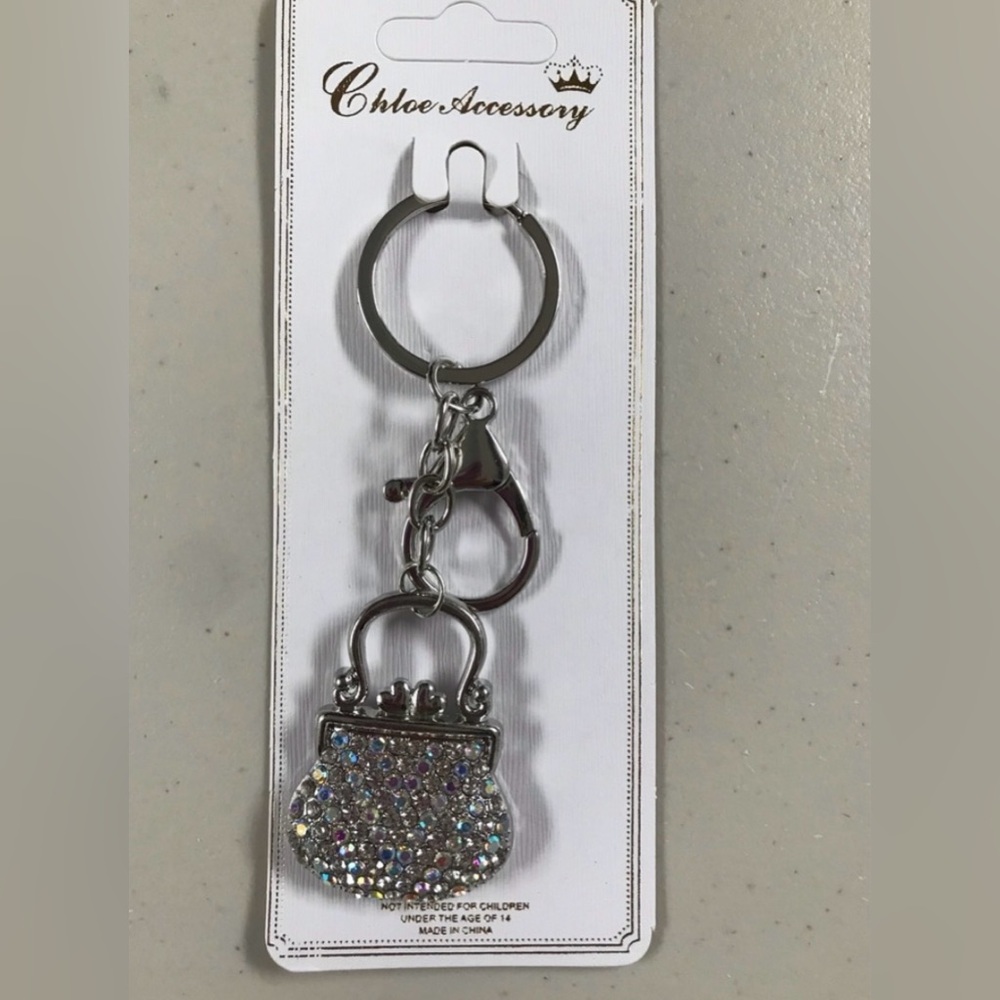 Silver Keychain with Purse Charm